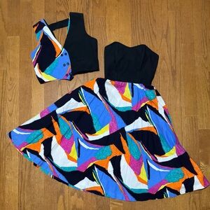 80s 90s Vintage colorful funky dress & vest by Jenni size 3/4 juniors XS/S